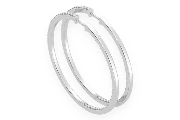 Large Inside Out Hoop Diamond Earrings 14k Solid Gold 4.00ctw