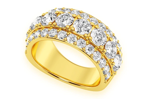 Three Row Diamond Band 14k Solid Gold 4.25ctw