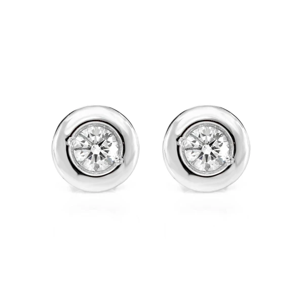 Wide Bezel Set Diamond Stud Earrings 14k Solid Gold 0.75ctw