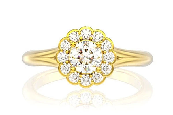 Floral Split Shank Diamond Engagement Ring 0.75ctw -14k Solid Gold - All Natural