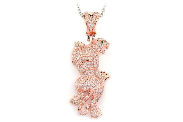 Striped Tiger Diamond Pendant 14k Solid Gold 1.00ctw
