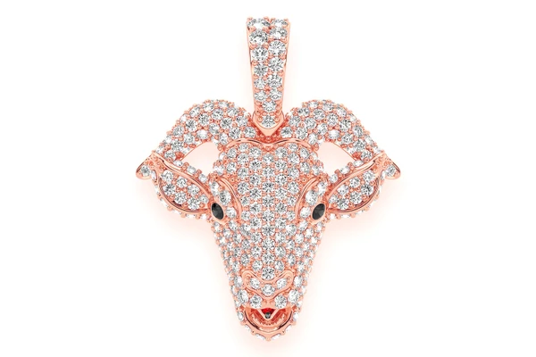 Goat Head Diamond Pendant 14k Solid Gold 2.50ctw