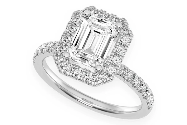 Thav - 1.00ct Emerald Solitaire - Scallop Halo One Row - Diamond Engagement Ring - All Natural Vs Diamonds