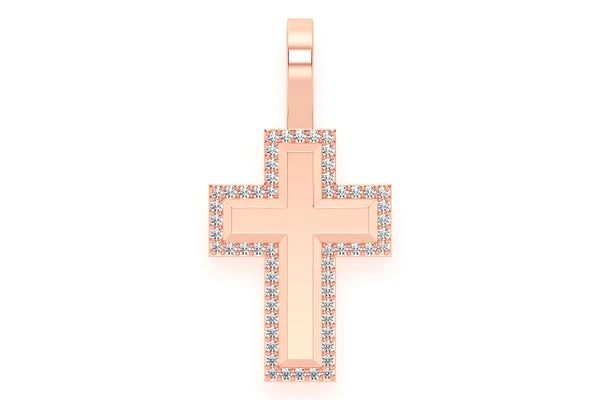 Diamond Border Cross Pendant 14k Solid Gold 0.35ctw