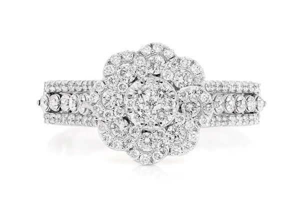 Floral Three Row Diamond Ring 14k Solid Gold 0.70ctw