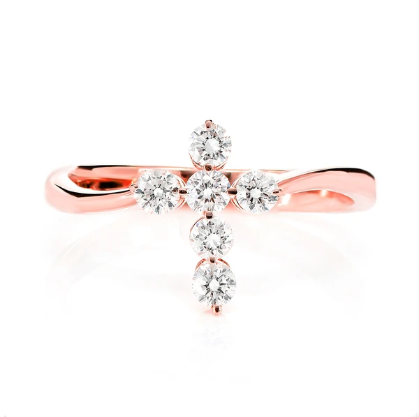 Twist Bezel Diamond Cross Ring 14k Solid Gold 0.40ctw 