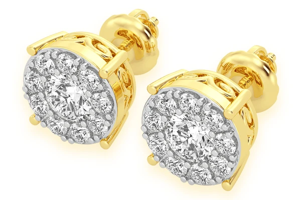 Icebox - 1.00ctw Mosaic Stud Diamond Earrings 14k Solid Gold