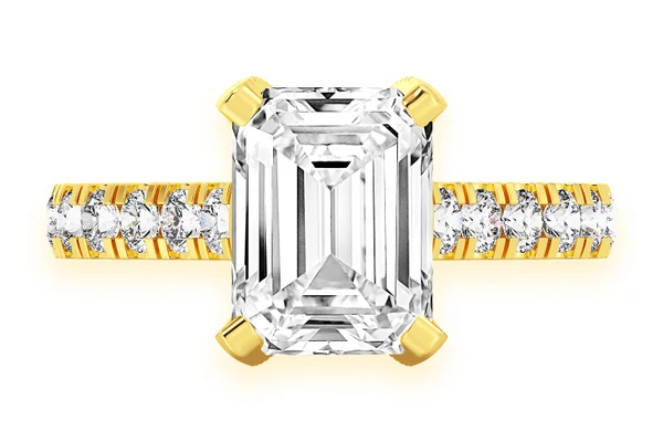 Thinn - Emerald Cut One Row Under Halo Diamond Ring 14k Solid Gold 3.00ctw