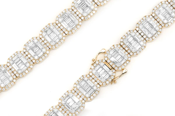 Round & Baguette Rectangle Link Diamond Necklace 14k Solid Gold 49.75ctw