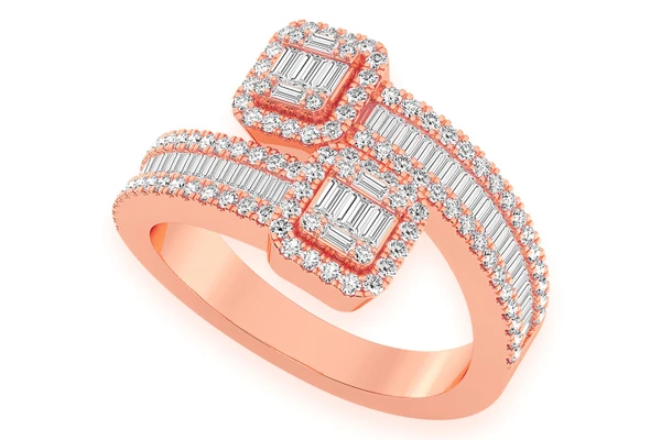 Border Baguette Crossover Diamond Ring 14k Solid Gold 1.00ctw