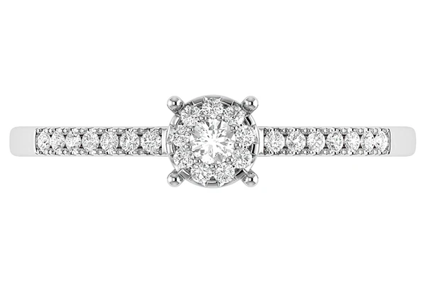 Halo Single Row Diamond Engagement Ring 0.12ctw - 14k Solid Gold- All Natural