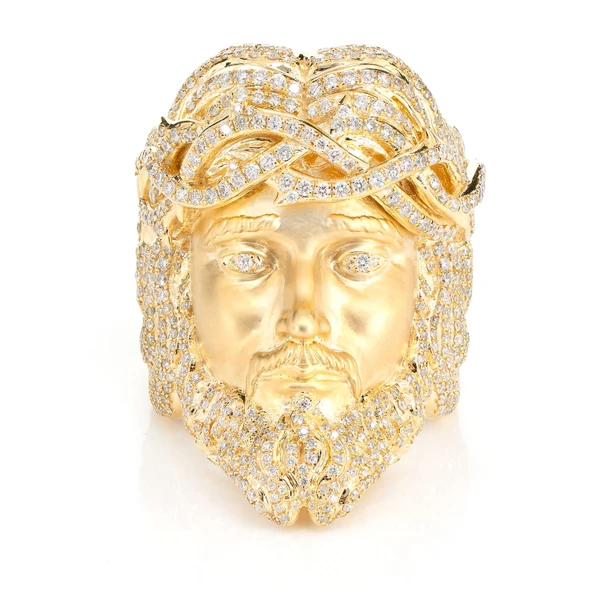 Jesus Signet Crown Of Thorns Diamond Ring Solid Gold 3.25ctw