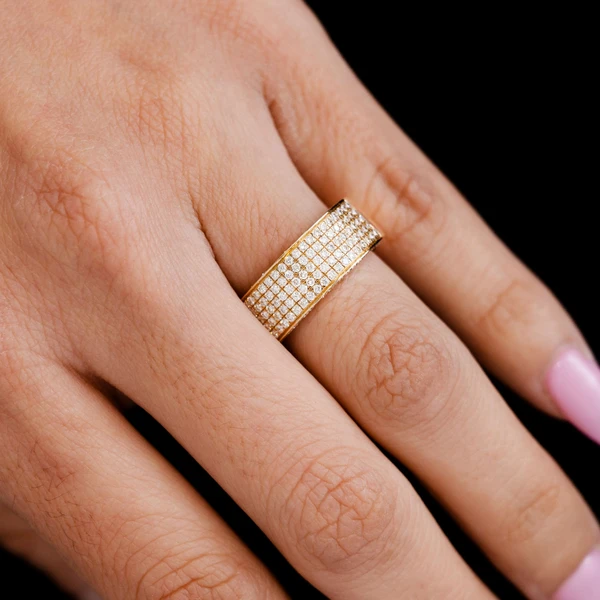 Five Row Pave Diamond Band Ring 14k Solid Gold 1.00ctw 