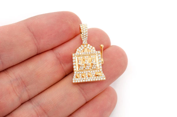 Casino Slot Machine Diamond Pendant 14k Solid Gold 0.66ctw