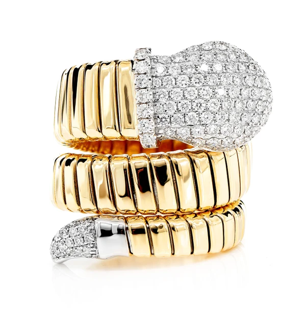 Diamond Wrap Around Snake Ring 14k Solid Gold 1.35ctw