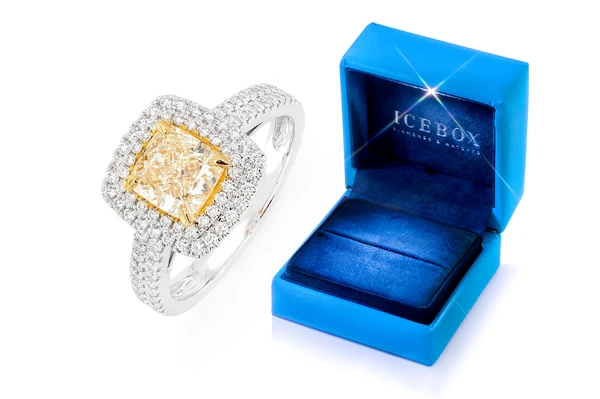 2.00ctw Yellow Diamond Double Halo - Diamond Engagement Ring - All Natural