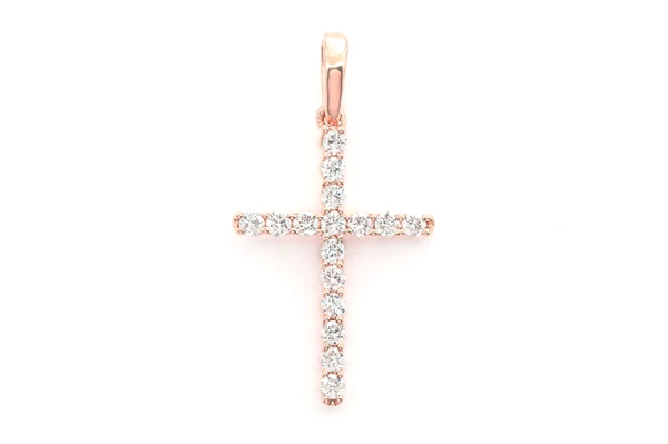 One Row Diamond Cross Pendant 14k Solid Gold 0.25ctw