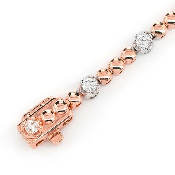 3pt Crown Set Beaded Diamond Link Bracelet 14k Solid Gold 0.60ctw