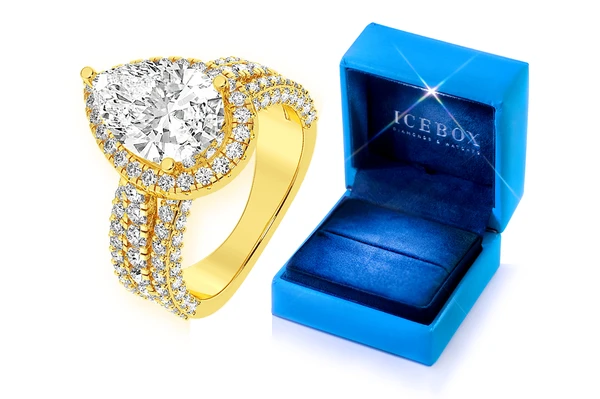 3.00ct Pear Solitaire - Three Row - Diamond Engagement Ring - All Natural