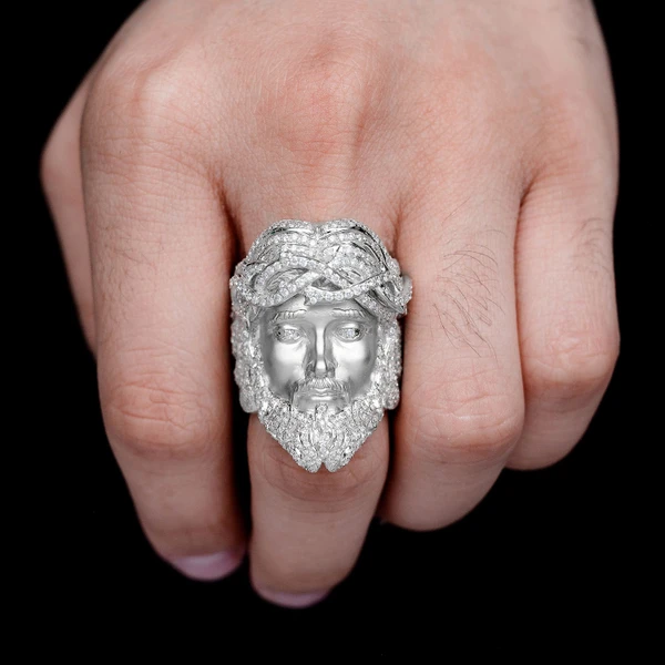 Jesus Signet Crown Of Thorns Diamond Ring Solid Gold 3.25ctw