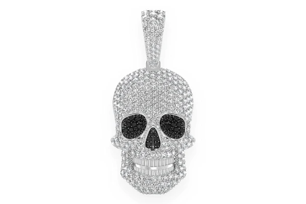 Baguette Teeth Skull Diamond Pendant 14k Solid Gold 5.15ctw
