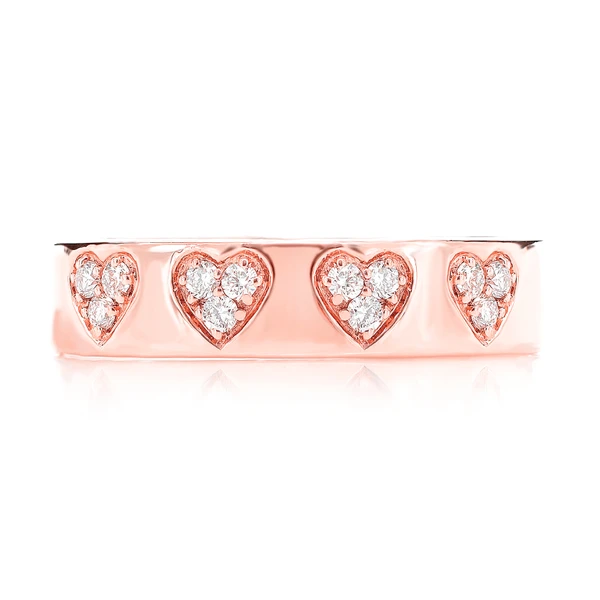 Diamond Heart Cluster Band 14k Solid Gold 0.12ctw