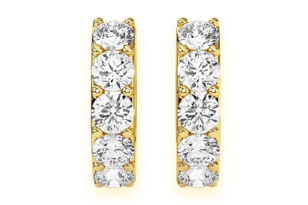 One Row Hoop Diamond Earrings 14k Solid Gold 0.80ctw