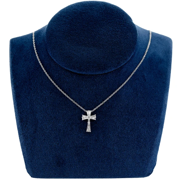 Diamond Cross Pendant Attached Neklace 14k Solid Gold 0.75ctw