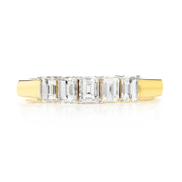 Five Stone Baguette Diamond Ring 14k Solid Gold 0.80ctw