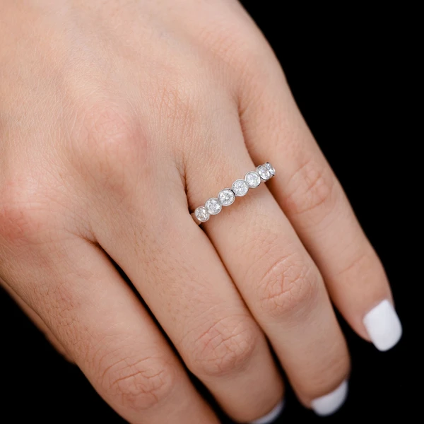 Seven Stone Round Bezel Diamond Band Ring 14k Solid Gold 0.50ctw