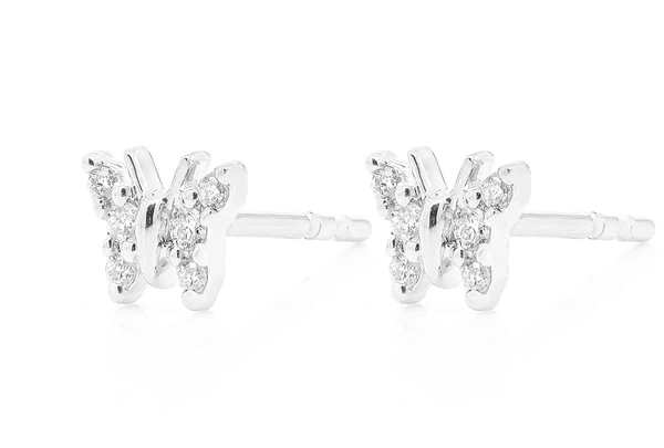 Butterfly Stud Diamond Earrings 14k Solid Gold 0.10ctw
