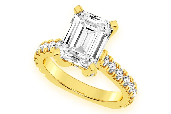3.00ct Emerald Solitaire - Single Row Scallop - Diamond Engagement Ring - All Natural Vs Diamonds