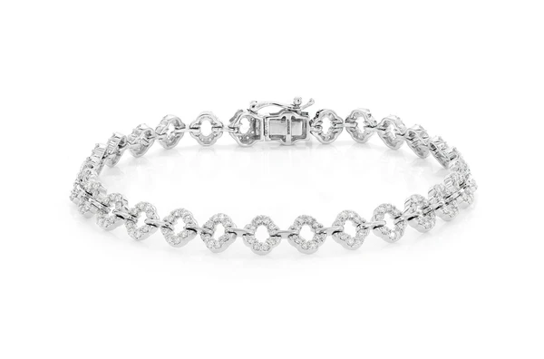 Clover Line Link Diamond Bracelet 14k Solid Gold 1.50ctw
