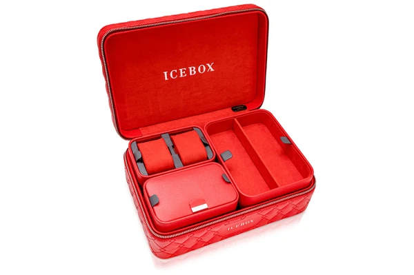 Icebox Leather World Traveler Jewelry Case - 2 Watches Red