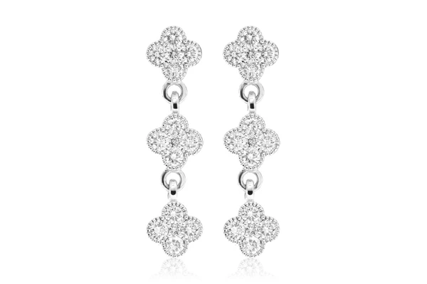 Clover Dangle Diamond Earrings 14k Solid Gold 1.00ctw