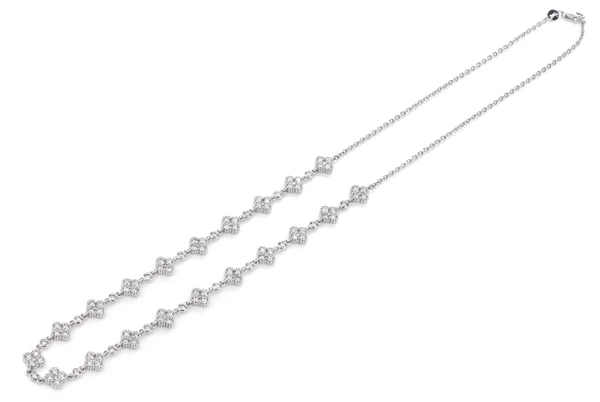 Clover Diamond Milgrain Link Station Necklace 14k Solid Gold 4.00ctw