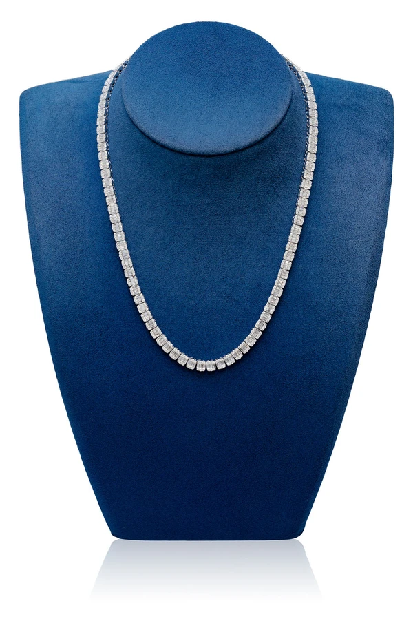 Baguette Square Link Diamond Necklace 14k Solid Gold 14.25ctw