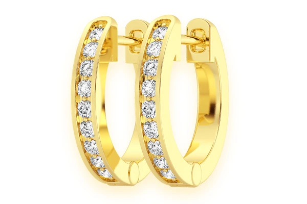 One Row Hoop Diamond Earrings 14k Solid Gold 0.10ctw