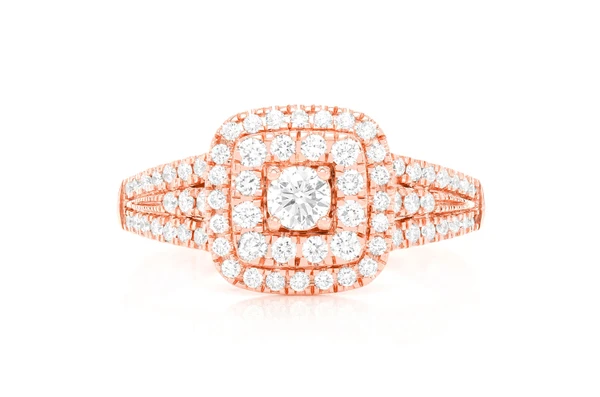 0.75ctw - Cushion Two Tier Halo - Diamond Engagement Ring - All Natural