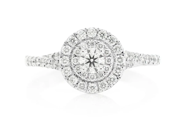 .75ctw - Round Double Halo - Diamond Engagement Ring - All Natural