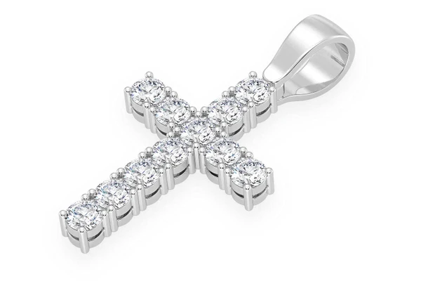 Solitaire Basket Cross Diamond Pendant 14k Solid Gold 3.75ctw