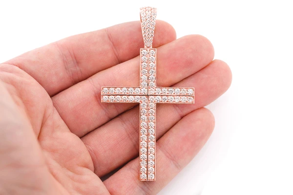 Straight Accent Cross Diamond Pendant 14k Solid Gold 5.50ctw
