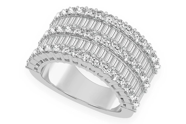 Three Row Baguette Diamond Ring 14k Solid Gold 3.50ctw