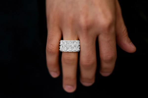 Two Row Baguette Border Diamond Ring 14k Solid Gold 2.25ctw