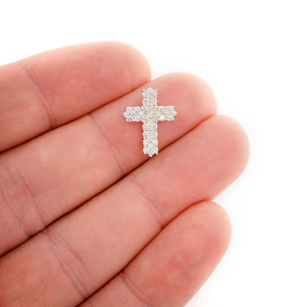 Four Row Diamond Cross Pendant 14k Solid Gold 0.50ctw