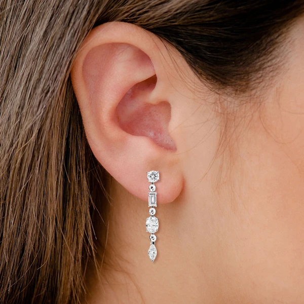 Eclectic Cuts Diamond Dangling Earrings 14k Solid Gold 0.90ctw