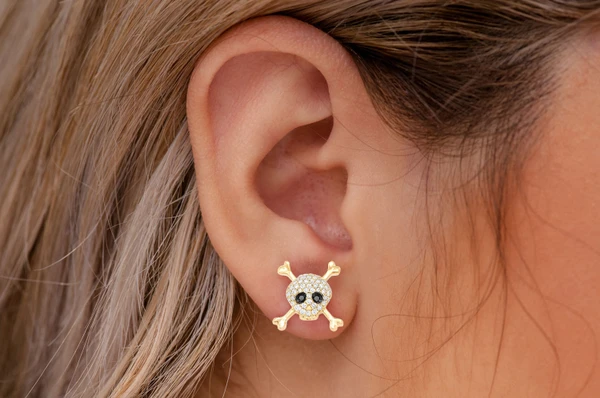 Skull & Crossbones Diamond Earrings 14k Solid Gold 0.50ctw