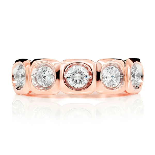 Five Stone Square Bezel Diamond Band Ring 14k Solid Gold 1.00ctw