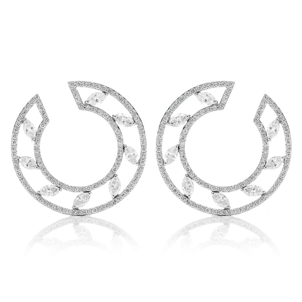 Open Marquise Diamond Post Hoop Earrings 14k Solid Gold 3.45ctw