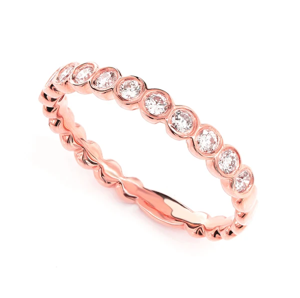 Round Bezel Set Band Ring 14k Solid Gold 0.30ctw